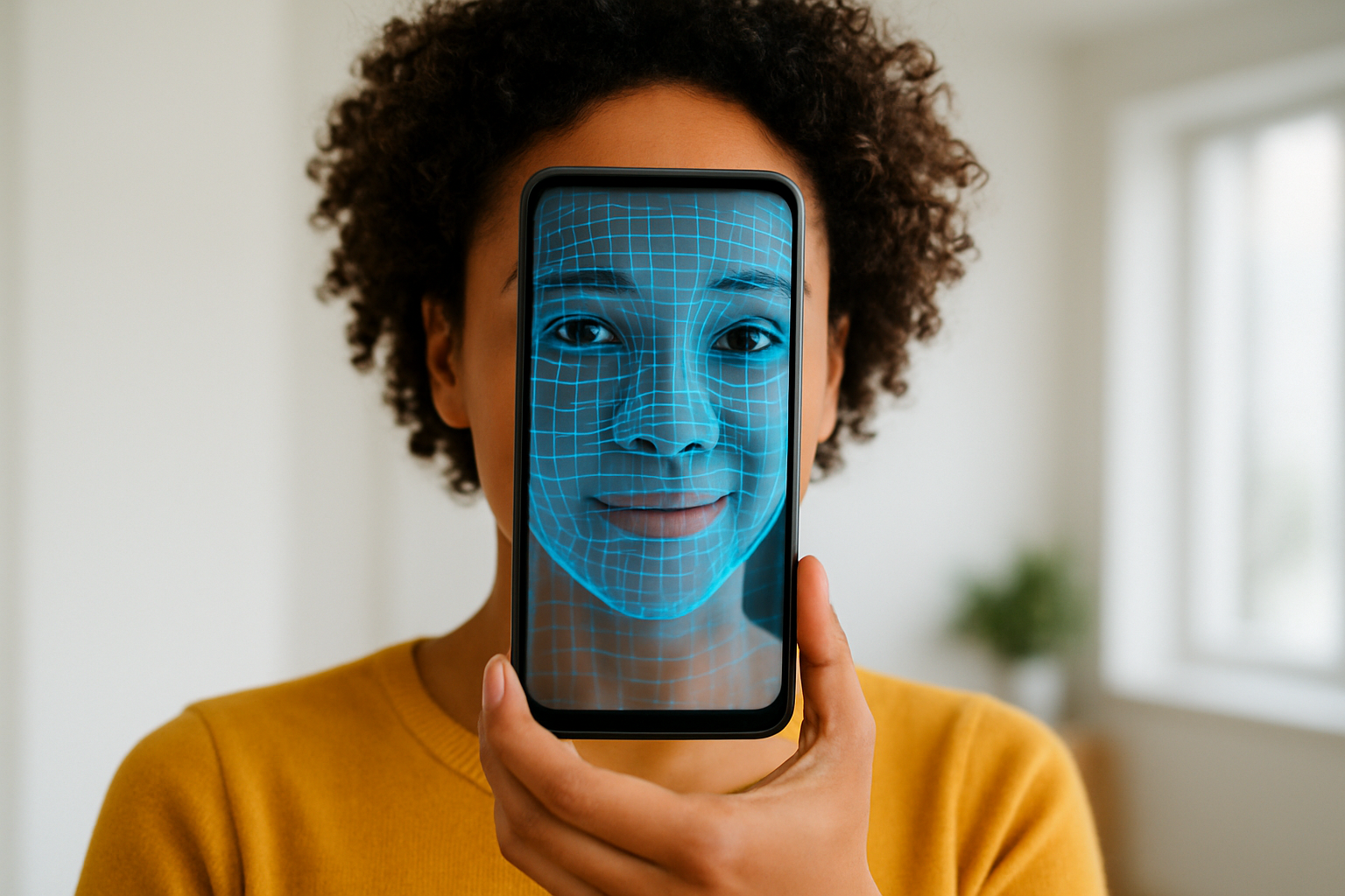 Biometric face scan on a smartphone confirming a live person during identity verification
