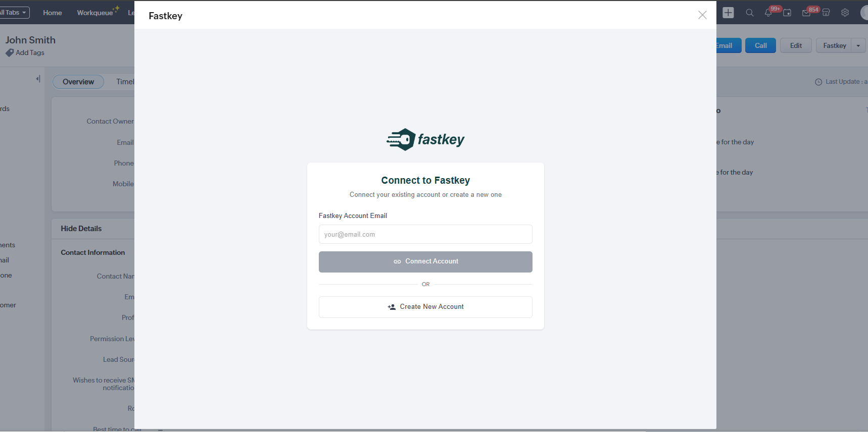 Connect to Fastkey - Enter your email to connect your existing account or create a new one